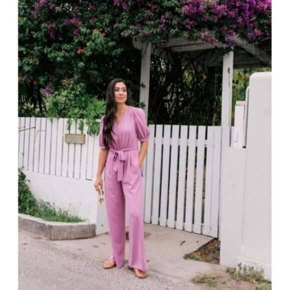 Gal Meets Glam Collection Women s Gabriella Button Bodice Jumpsuit Grape Size 0